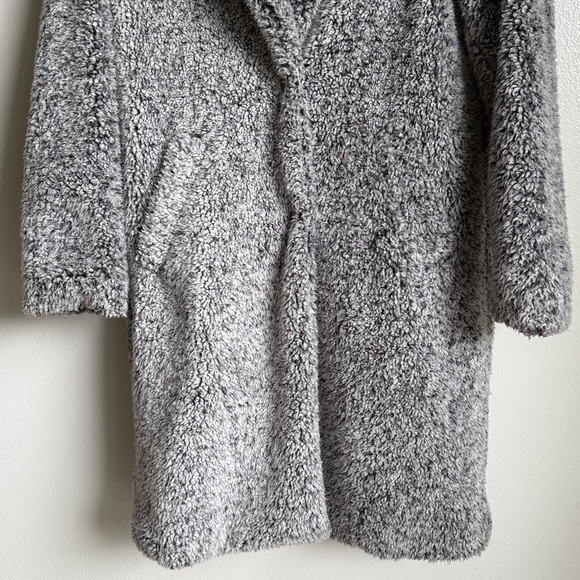 Lucky Brand Black White Gray Faux Fur Sherpa Teddy Long Jacket Coat Small - Picture 4 of 13